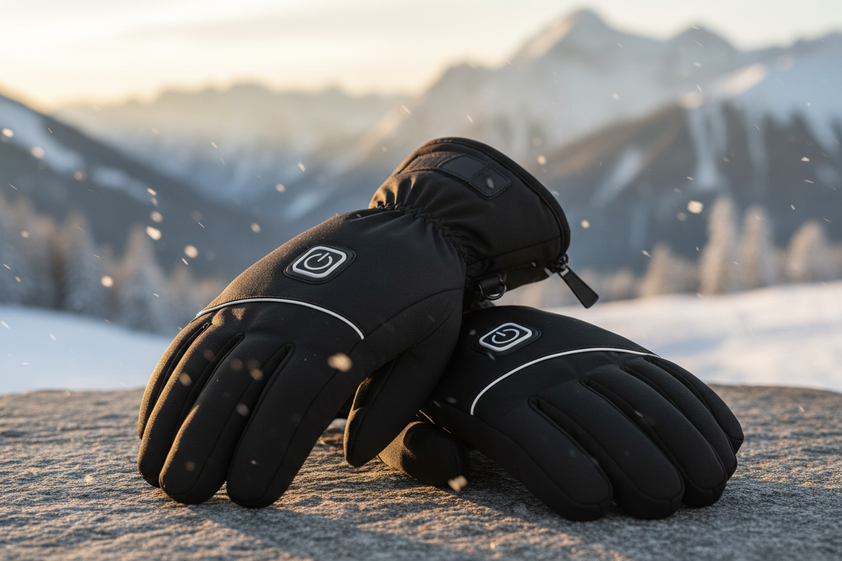 guzik włączający na srodku biały pasek pod palcami a suwak równolegle do rękawiczki na samym początku tam gdzie sie wkłada rękę